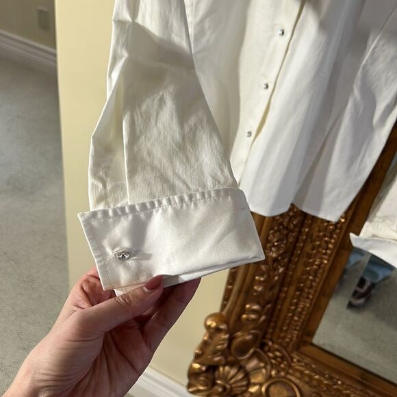 Jones New York Cotton White Dress Shirt Button up with Rhinestone Buttons Small - Picture 4 of 5